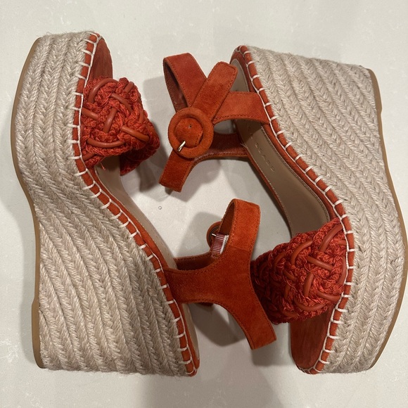 Veronica Beard Reema Espadrille Platform Sandal in coral red - Picture 4 of 7
